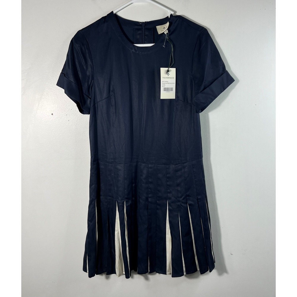 Womens Tuckernuck Navy Pleated Jersey Liza Dress XS Navy White NWT Tencel
